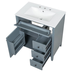 English Elm 30-Inch Freestanding Bathroom Vanity with Ceramic Sink MDF Cabinet and 3 Drawers Gray Blue N725P464938E