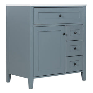 English Elm 30-Inch Freestanding Bathroom Vanity with Ceramic Sink MDF Cabinet and 3 Drawers Gray Blue N725P464938E