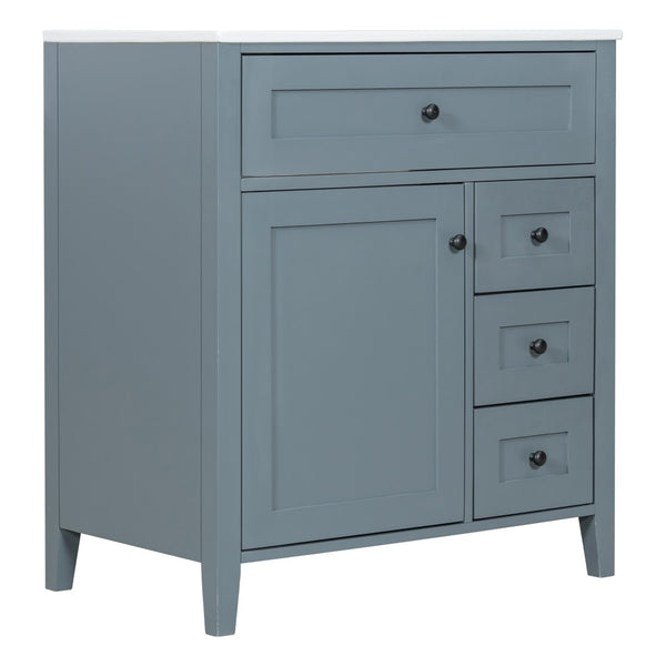 English Elm 30-Inch Freestanding Bathroom Vanity with Ceramic Sink MDF Cabinet and 3 Drawers Gray Blue N725P464938E