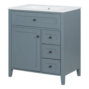 English Elm 30-Inch Freestanding Bathroom Vanity with Ceramic Sink MDF Cabinet and 3 Drawers Gray Blue N725P464938E