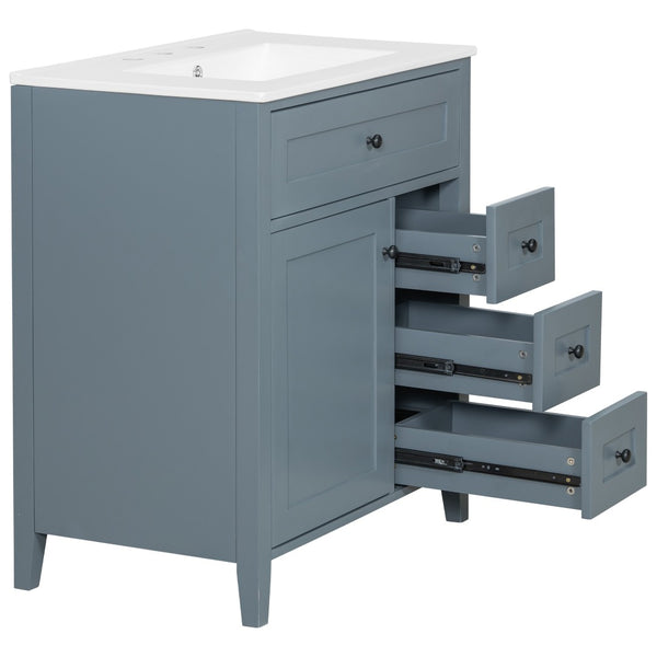 English Elm 30-Inch Freestanding Bathroom Vanity with Ceramic Sink MDF Cabinet and 3 Drawers Gray Blue N725P464938E