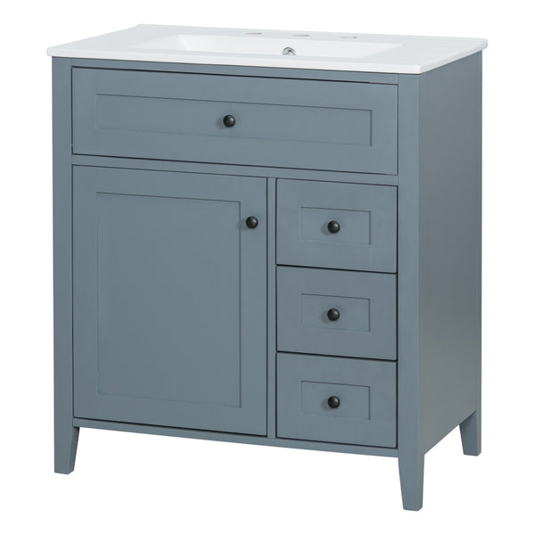 English Elm 30-Inch Freestanding Bathroom Vanity with Ceramic Sink MDF Cabinet and 3 Drawers Gray Blue N725P464938E