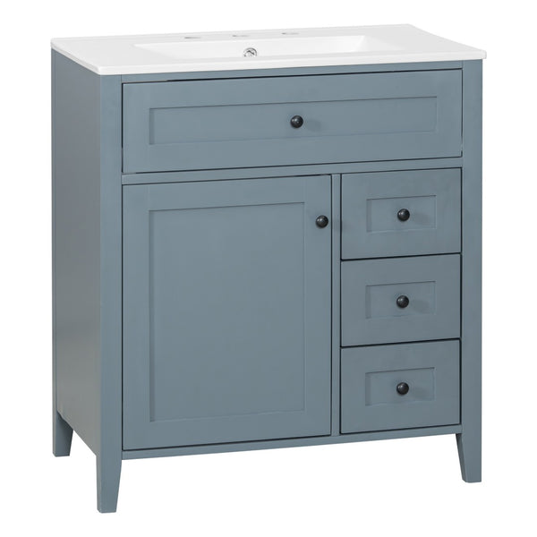 English Elm 30-Inch Freestanding Bathroom Vanity with Ceramic Sink MDF Cabinet and 3 Drawers Gray Blue N725P464938E