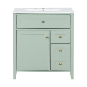 English Elm 30-Inch Freestanding Bathroom Vanity with Ceramic Sink MDF Cabinet and 3 Drawers Light Green N725P464938F