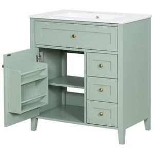 English Elm 30-Inch Freestanding Bathroom Vanity with Ceramic Sink MDF Cabinet and 3 Drawers Light Green N725P464938F