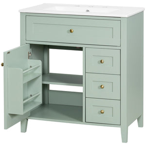 English Elm 30-Inch Freestanding Bathroom Vanity with Ceramic Sink MDF Cabinet and 3 Drawers Light Green N725P464938F