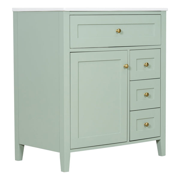 English Elm 30-Inch Freestanding Bathroom Vanity with Ceramic Sink MDF Cabinet and 3 Drawers Light Green N725P464938F