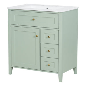 English Elm 30-Inch Freestanding Bathroom Vanity with Ceramic Sink MDF Cabinet and 3 Drawers Light Green N725P464938F