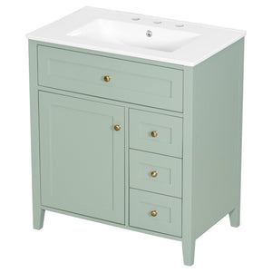 English Elm 30-Inch Freestanding Bathroom Vanity with Ceramic Sink MDF Cabinet and 3 Drawers Light Green N725P464938F