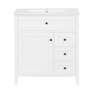 English Elm 30-Inch Freestanding Bathroom Vanity with Ceramic Sink MDF Cabinet and 3 Drawers White N725P464938K
