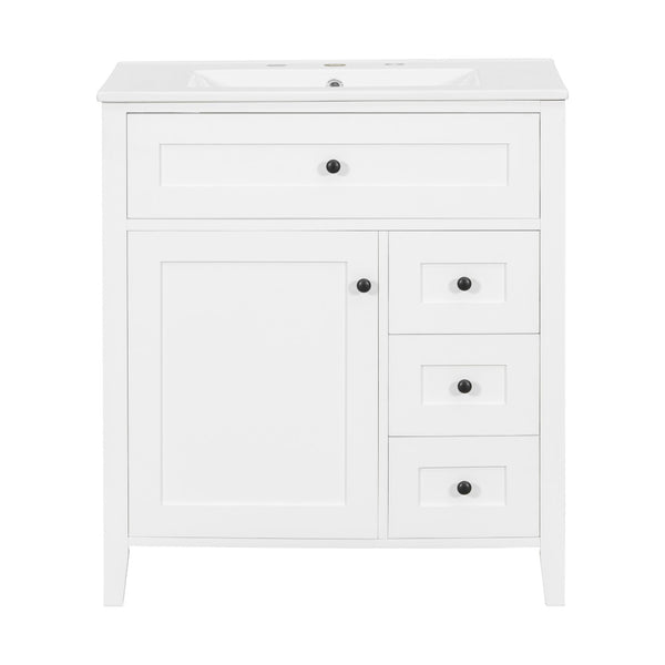 English Elm 30-Inch Freestanding Bathroom Vanity with Ceramic Sink MDF Cabinet and 3 Drawers White N725P464938K