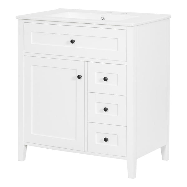 English Elm 30-Inch Freestanding Bathroom Vanity with Ceramic Sink MDF Cabinet and 3 Drawers White N725P464938K