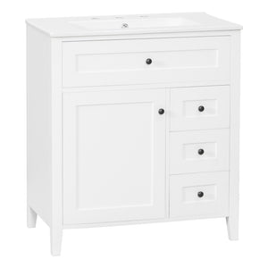 English Elm 30-Inch Freestanding Bathroom Vanity with Ceramic Sink MDF Cabinet and 3 Drawers White N725P464938K