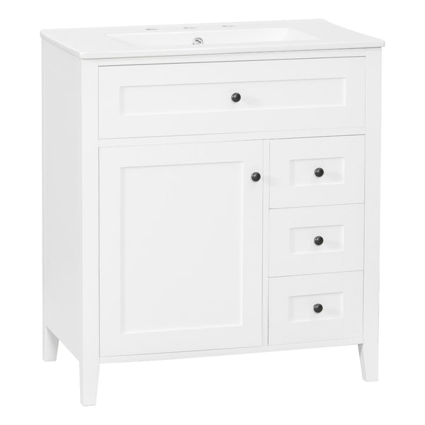 English Elm 30-Inch Freestanding Bathroom Vanity with Ceramic Sink MDF Cabinet and 3 Drawers White N725P464938K