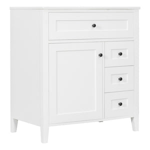 English Elm 30-Inch Freestanding Bathroom Vanity with Ceramic Sink MDF Cabinet and 3 Drawers White N725P464938K