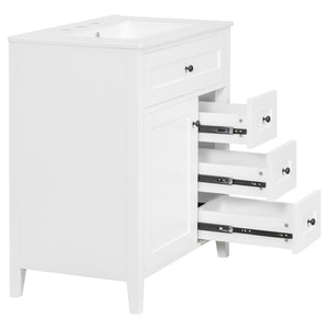 English Elm 30-Inch Freestanding Bathroom Vanity with Ceramic Sink MDF Cabinet and 3 Drawers White N725P464938K