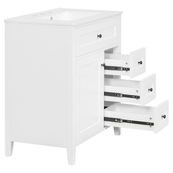 English Elm 30-Inch Freestanding Bathroom Vanity with Ceramic Sink MDF Cabinet and 3 Drawers White N725P464938K
