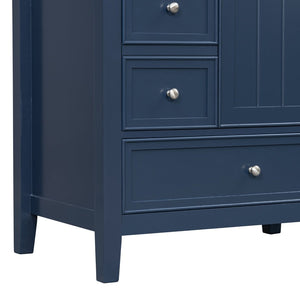 English Elm 30 Inch Freestanding Bathroom Vanity Solid Wood Ceramic Sink Three Drawers Storage Blue N725P467395C