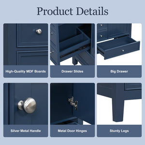 English Elm 30 Inch Freestanding Bathroom Vanity Solid Wood Ceramic Sink Three Drawers Storage Blue N725P467395C
