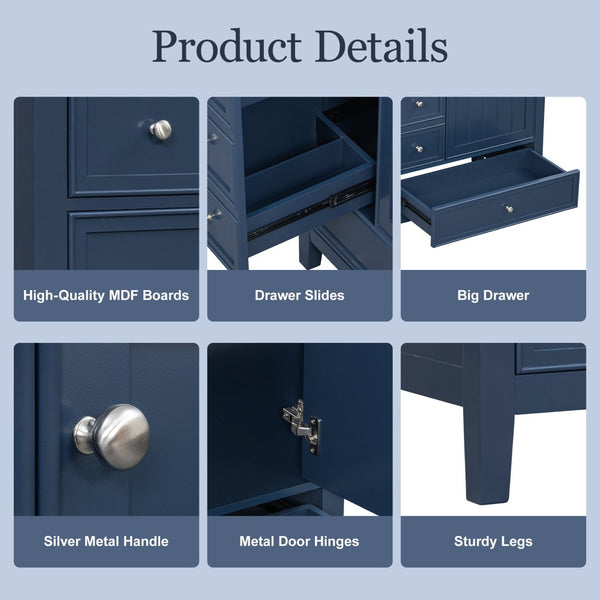 English Elm 30 Inch Freestanding Bathroom Vanity Solid Wood Ceramic Sink Three Drawers Storage Blue N725P467395C