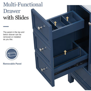 English Elm 30 Inch Freestanding Bathroom Vanity Solid Wood Ceramic Sink Three Drawers Storage Blue N725P467395C