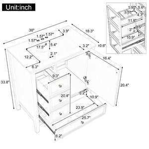 English Elm 30 Inch Freestanding Bathroom Vanity Solid Wood Ceramic Sink Three Drawers Storage White N725P467395K