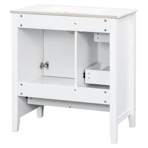 English Elm 30 Inch Freestanding Bathroom Vanity Solid Wood Ceramic Sink Three Drawers Storage White N725P467395K