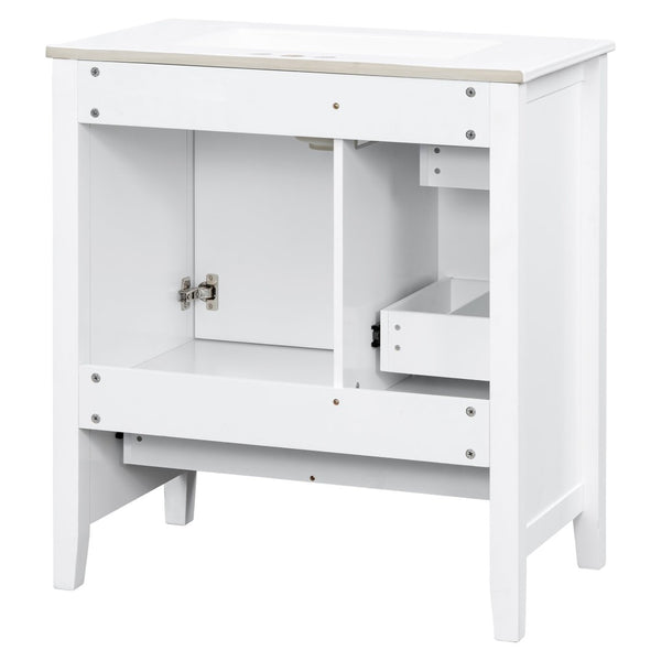 English Elm 30 Inch Freestanding Bathroom Vanity Solid Wood Ceramic Sink Three Drawers Storage White N725P467395K