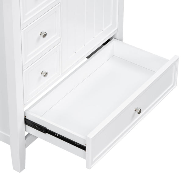 English Elm 30 Inch Freestanding Bathroom Vanity Solid Wood Ceramic Sink Three Drawers Storage White N725P467395K