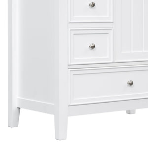 English Elm 30 Inch Freestanding Bathroom Vanity Solid Wood Ceramic Sink Three Drawers Storage White N725P467395K