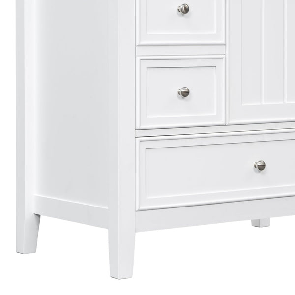 English Elm 30 Inch Freestanding Bathroom Vanity Solid Wood Ceramic Sink Three Drawers Storage White N725P467395K