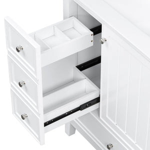 English Elm 30 Inch Freestanding Bathroom Vanity Solid Wood Ceramic Sink Three Drawers Storage White N725P467395K