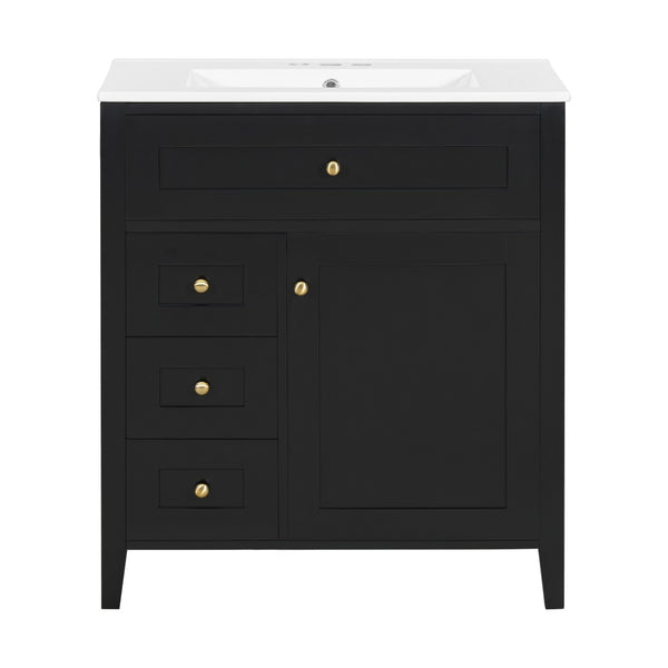 English Elm 30-Inch Freestanding Bathroom Vanity with Ceramic Sink MDF Cabinet and Rubberwood Legs Black N725P467399B