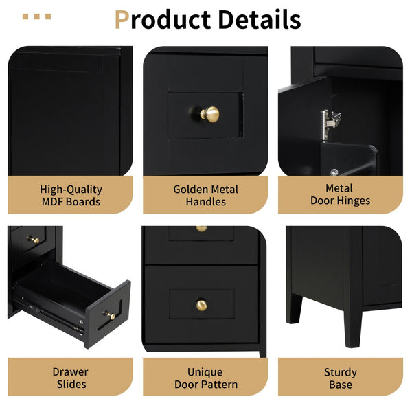 English Elm 30-Inch Freestanding Bathroom Vanity with Ceramic Sink MDF Cabinet and Rubberwood Legs Black N725P467399B