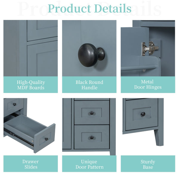 English Elm 30-Inch Freestanding Bathroom Vanity with Ceramic Sink MDF Cabinet and Rubberwood Legs Blue Gray N725P467399E