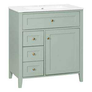 English Elm 30-Inch Freestanding Bathroom Vanity with Ceramic Sink MDF Cabinet and Rubberwood Legs Green N725P467399F