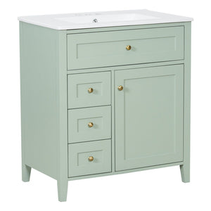 English Elm 30-Inch Freestanding Bathroom Vanity with Ceramic Sink MDF Cabinet and Rubberwood Legs Green N725P467399F
