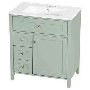 English Elm 30-Inch Freestanding Bathroom Vanity with Ceramic Sink MDF Cabinet and Rubberwood Legs Green N725P467399F