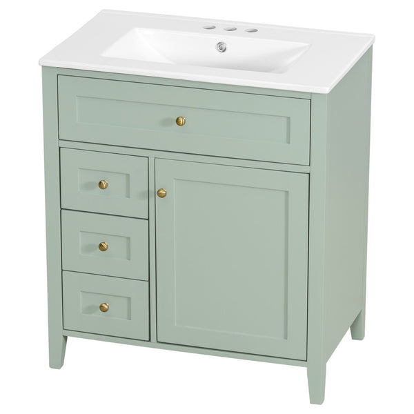 English Elm 30-Inch Freestanding Bathroom Vanity with Ceramic Sink MDF Cabinet and Rubberwood Legs Green N725P467399F