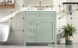 English Elm 30-Inch Freestanding Bathroom Vanity with Ceramic Sink MDF Cabinet and Rubberwood Legs Green N725P467399F