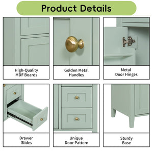 English Elm 30-Inch Freestanding Bathroom Vanity with Ceramic Sink MDF Cabinet and Rubberwood Legs Green N725P467399F