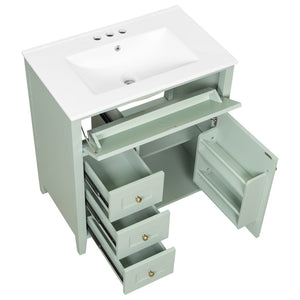 English Elm 30-Inch Freestanding Bathroom Vanity with Ceramic Sink MDF Cabinet and Rubberwood Legs Green N725P467399F