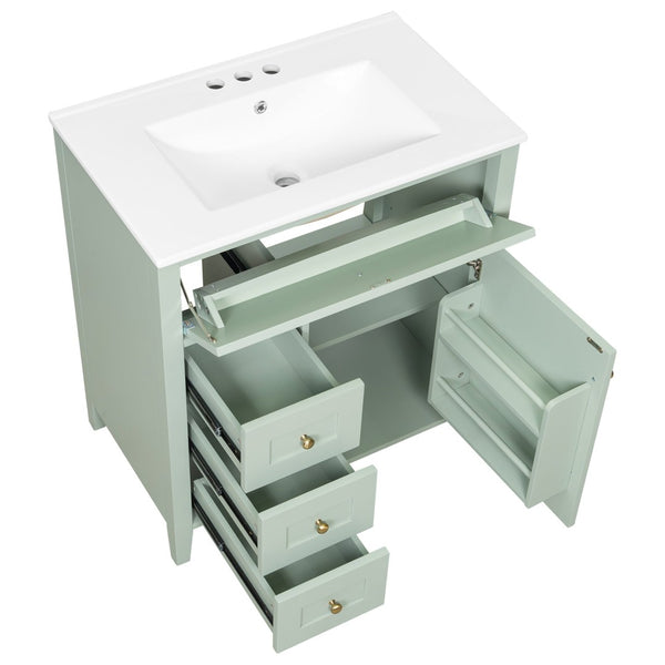 English Elm 30-Inch Freestanding Bathroom Vanity with Ceramic Sink MDF Cabinet and Rubberwood Legs Green N725P467399F