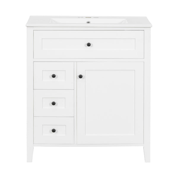 English Elm 30-Inch Freestanding Bathroom Vanity with Ceramic Sink MDF Cabinet and Rubberwood Legs White N725P467399K