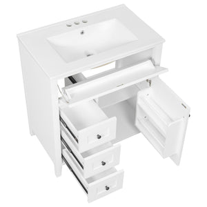 English Elm 30-Inch Freestanding Bathroom Vanity with Ceramic Sink MDF Cabinet and Rubberwood Legs White N725P467399K