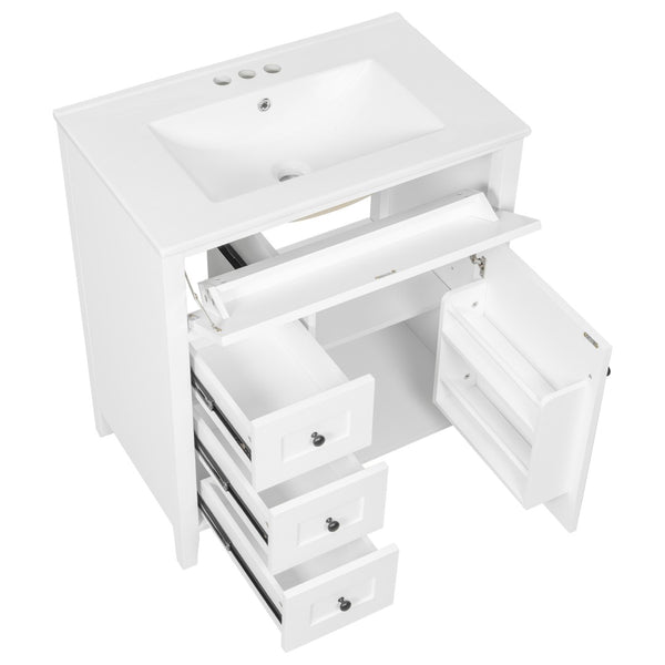 English Elm 30-Inch Freestanding Bathroom Vanity with Ceramic Sink MDF Cabinet and Rubberwood Legs White N725P467399K
