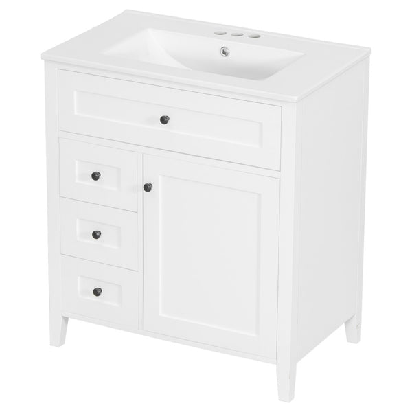 English Elm 30-Inch Freestanding Bathroom Vanity with Ceramic Sink MDF Cabinet and Rubberwood Legs White N725P467399K