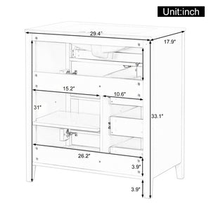 English Elm 30-Inch Freestanding Bathroom Vanity with Ceramic Sink MDF Cabinet and Rubberwood Legs White N725P467399K