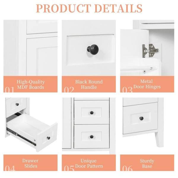 English Elm 30-Inch Freestanding Bathroom Vanity with Ceramic Sink MDF Cabinet and Rubberwood Legs White N725P467399K
