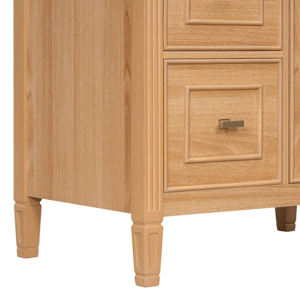 English Elm 30 Inch Freestanding Bathroom Vanity Solid Wood MDF Ceramic Sink Gold Hardware Storage N725P468261N